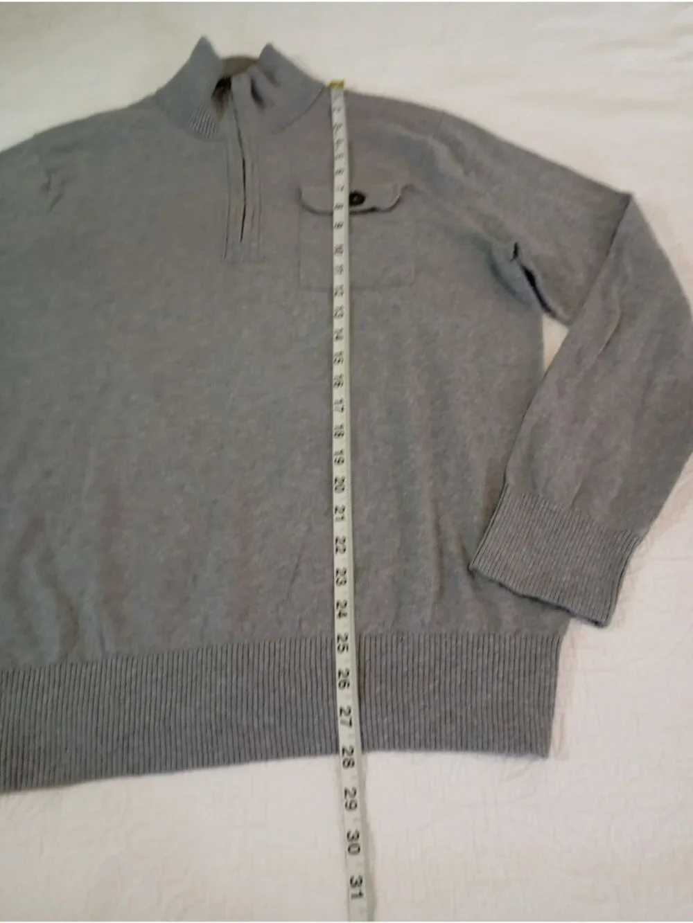 Banana Republic Sweater Gray 1/4 Zip100% Cotton With Chest Pocket Size L Mens